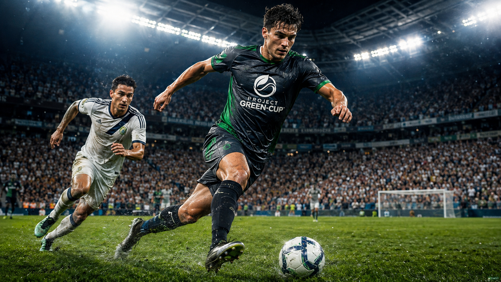 Project Green-Cup football player competing in a full stadium